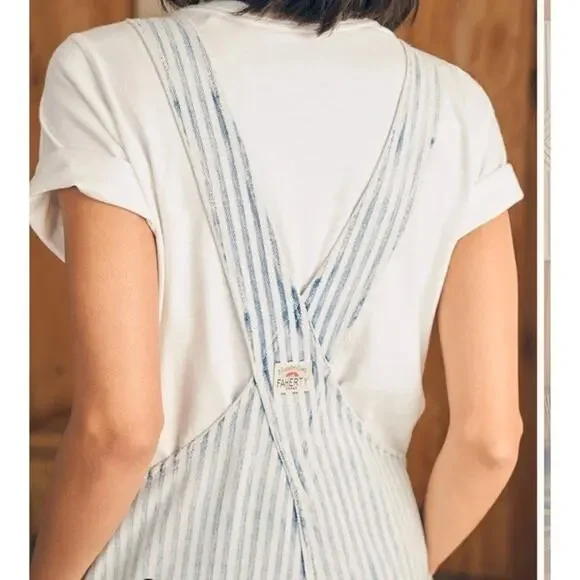 Faherty Topsail Bib Overall Railroad Stripe Blue White *Stained Distressed Small - Picture 10 of 16